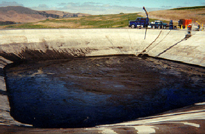 Drained pond ready for total material removal